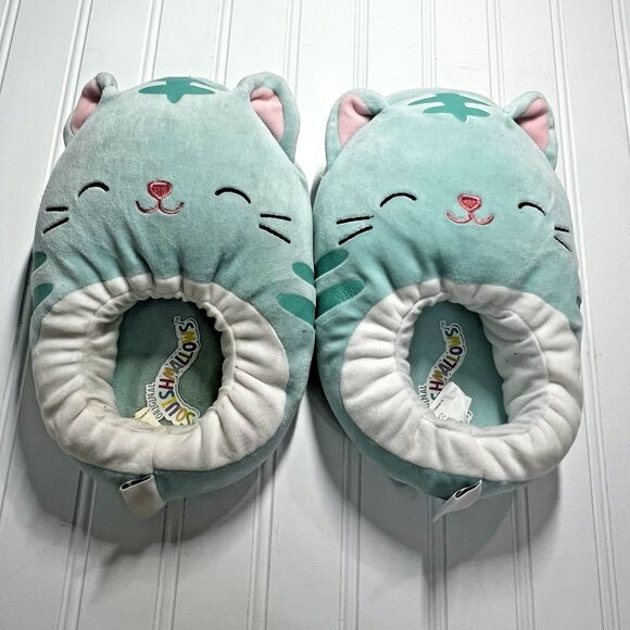 Squishmallows Kids Slippers Kitty Cat Teal Plush Size 4-5 Kellytoy Kitten - Picture 1 of 6